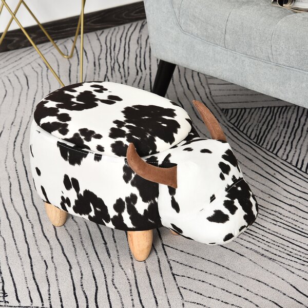 HOMCOM Pouf Decorativo Imbottito con Vano Portaoggetti a Tema Animale, 62x35x36 cm, Nero e Bianco | Aosom Italy