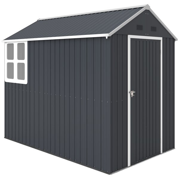 Outsunny Casetta con Finestra e Tetto inclinato, Porta a doppia Attrezzi in Acciaio Zincato e PP, 259x172x222 cm, Grigia e Bianca | Aosom Italy
