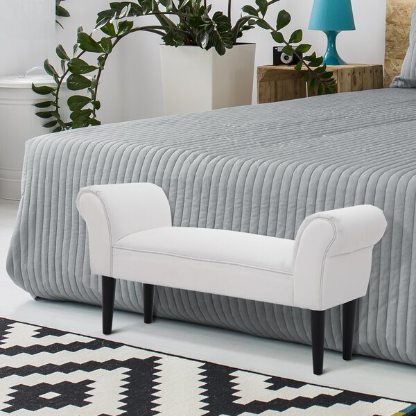 HOMCOM Panca Fondo Letto Imbottita di Design con Braccioli Arrotolati, 102x31x51cm, Bianco