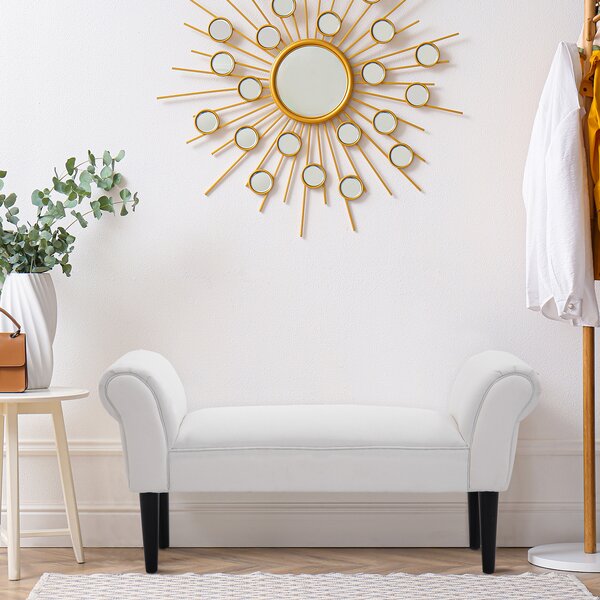 HOMCOM Panca Fondo Letto Imbottita di Design con Braccioli Arrotolati, 102x31x51cm, Bianco