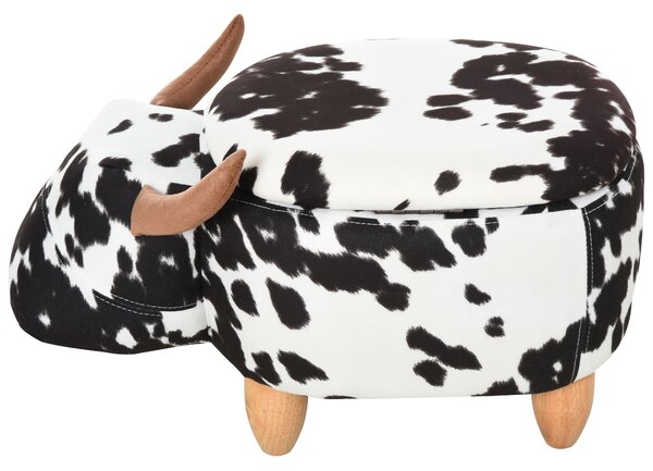 HOMCOM Pouf Decorativo Imbottito con Vano Portaoggetti a Tema Animale, 62x35x36 cm, Nero e Bianco | Aosom Italy