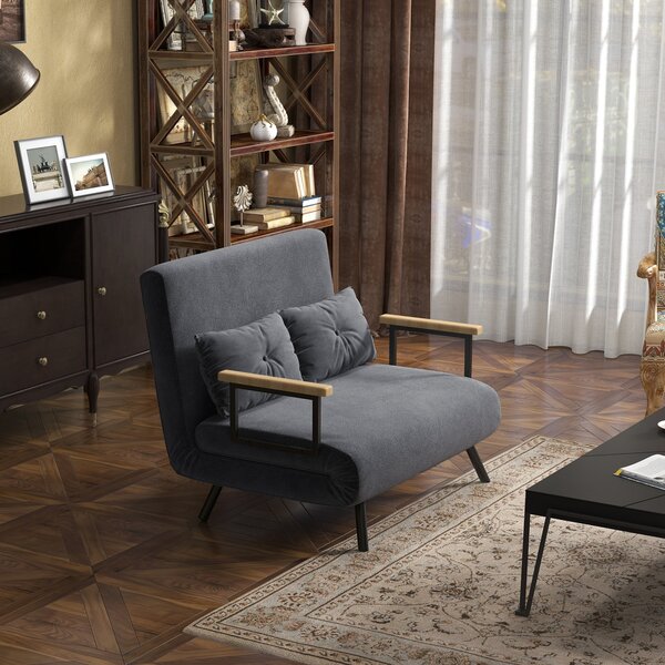 HOMCOM Divano Letto 3 in 1 in Tessuto Effetto Velluto con Schienale Regolabile e 2 Cuscini, 102x73x81 cm, Grigio Scuro