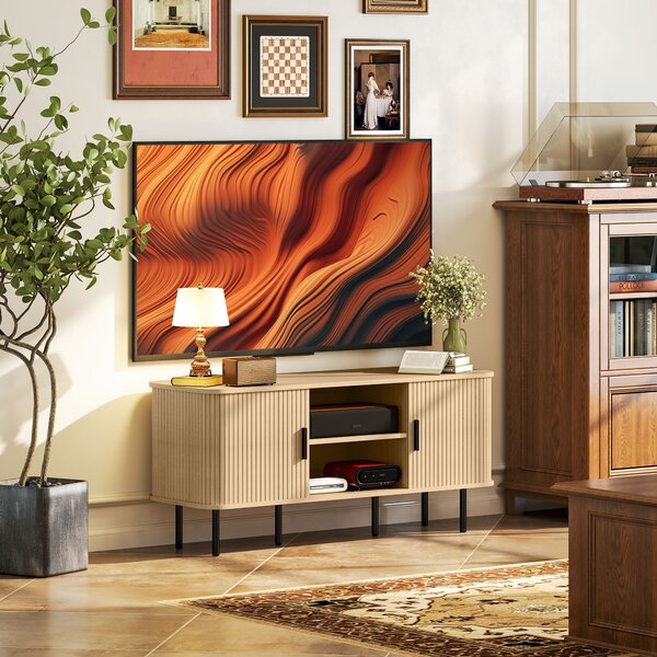 HOMCOM Mobile TV 55" con 2 Armadietti e 2 Ripiani in Legno e Acciaio, 120x40x55 cm, Nero e Rovere