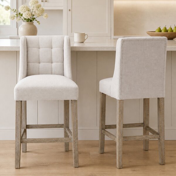 HOMCOM Set di 2 sgabelli da bar moderne sedie da cucina sgabelli da bar per cucina con schienale basso in lino tocco gomma legno beige 47 x 50 x 101 cm