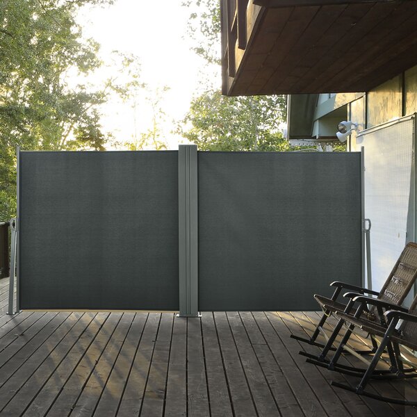 Outsunny Tenda Laterale Retrattile con Maniglia, Frangivista Balcone in Metallo e Poliestere 180 g/m², Anti UV, per Privacy da Esterno, per Balcone Giardino, 600x180 cm, Grigio | Aosom Italy
