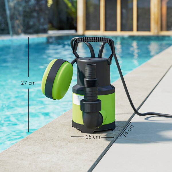 Outsunny Pompa Acqua Sporca/Pulita 400W, 9.000L/h, Pompa Sommersa Acque Sporche 7m Profondità Max, Gestisce Particelle fino a 15mm, Interruttore a Galleggiante, Verde | Aosom Italy