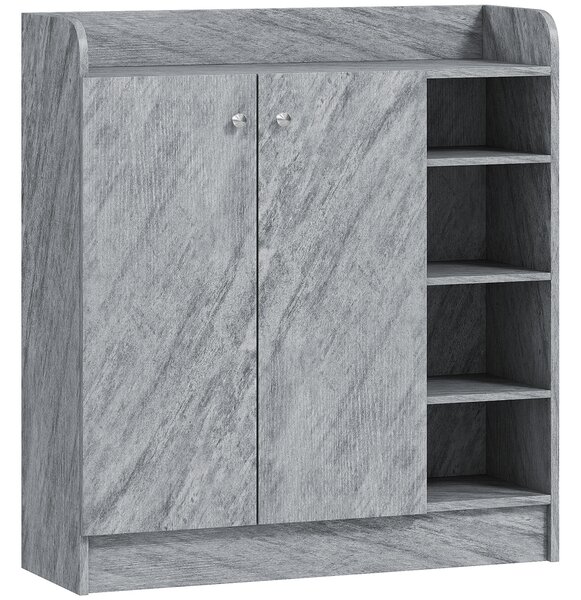 HOMCOM Scarpiera Moderna in Legno con 4 Ripiani Aperti e Armadietto per 12 Paia, 83x30x90 cm, Grigio Cemento | Aosom Italy