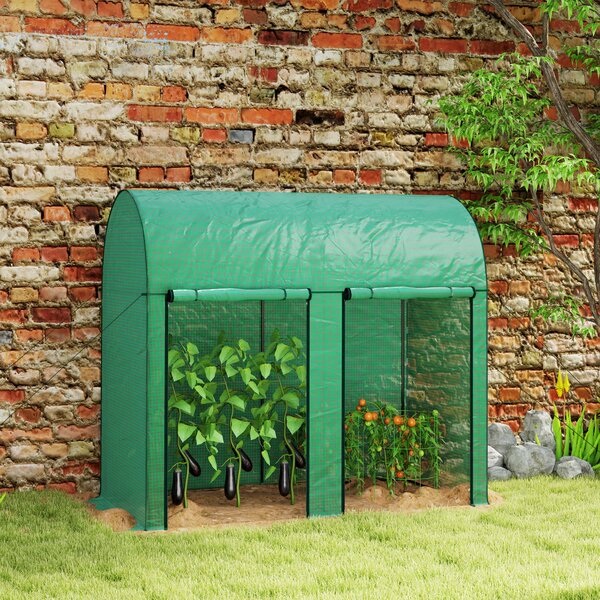Outsunny Serra da Giardino da 2 m², 2 Porte Avvolgibili, Copertura in PE 140g/m² Anti-UV, 2x1x1.78m, Verde | Aosom Italy