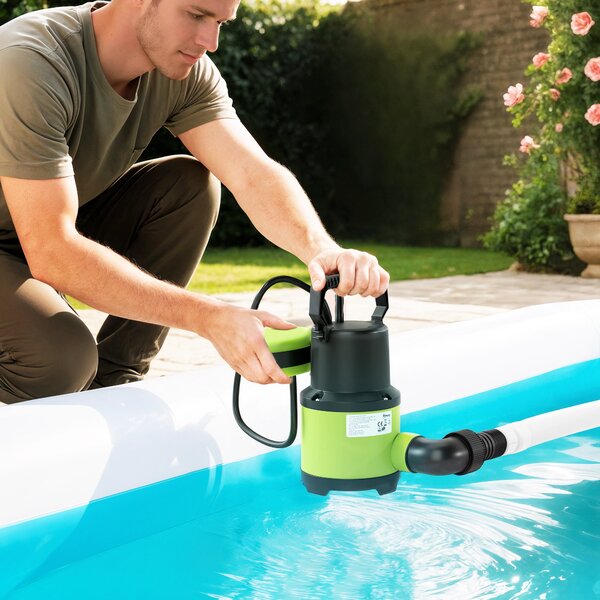 Outsunny Pompa Acqua Sporca/Pulita 400W, 9.000L/h, Pompa Sommersa Acque Sporche 7m Profondità Max, Gestisce Particelle fino a 15mm, Interruttore a Galleggiante, Verde | Aosom Italy