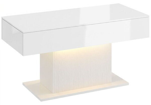 HOMCOM Tavolino Moderno LED con Spazio Contenitivo, Finitura Lucida, 2 Cassetti e Telecomando, Bianco | Aosom Italy
