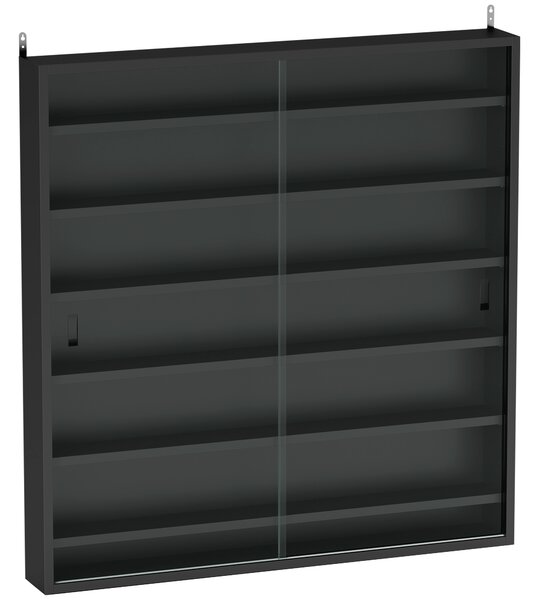 HOMCOM Bacheca Portaoggetti a 6 Ripiani Regolabili in Legno con Ante in Vetro, 80x9.5x83 cm, Nero | Aosom Italy