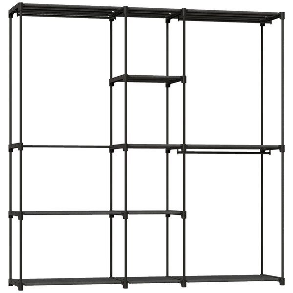 HOMCOM Armadio Guardaroba in Tessuto con 8 Ripiani e 3 Aste per Appendere, 182x43x185 cm, Nero | Aosom Italy