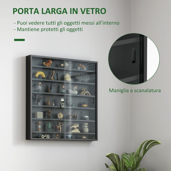HOMCOM Bacheca Portaoggetti a 6 Ripiani Regolabili in Legno con Ante in Vetro, 80x9.5x83 cm, Nero | Aosom Italy