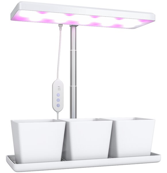 Outsunny Lampade per Pianta da 30 Luci LED con 3 Vasi, Timer e Illuminazione Regolabile, 31.8x13.4x18.6-35.6 cm, Bianco | Aosom Italy