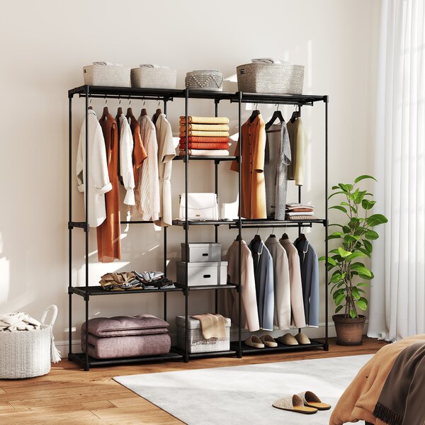 HOMCOM Armadio Guardaroba in Tessuto con 8 Ripiani e 3 Aste per Appendere, 182x43x185 cm, Nero | Aosom Italy
