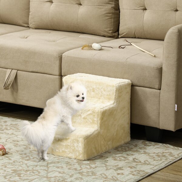 Scala per Cani a 3 Gradini per Cani e Gatti di 4,5 kg in Velluto Sfoderabile e Lavabile Beige