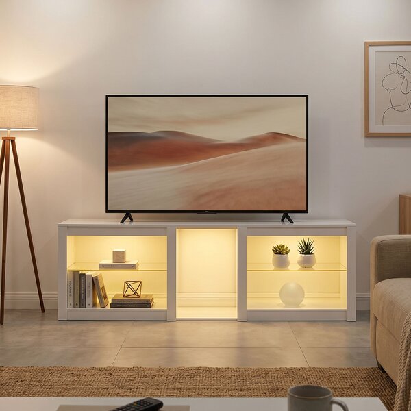 HOMCOM Mobile TV Moderno con Illuminazione RGB-LED e Ripiani in Vetro Regolabili, per TV fino a 75 Pollici, Bianco | Aosom Italy