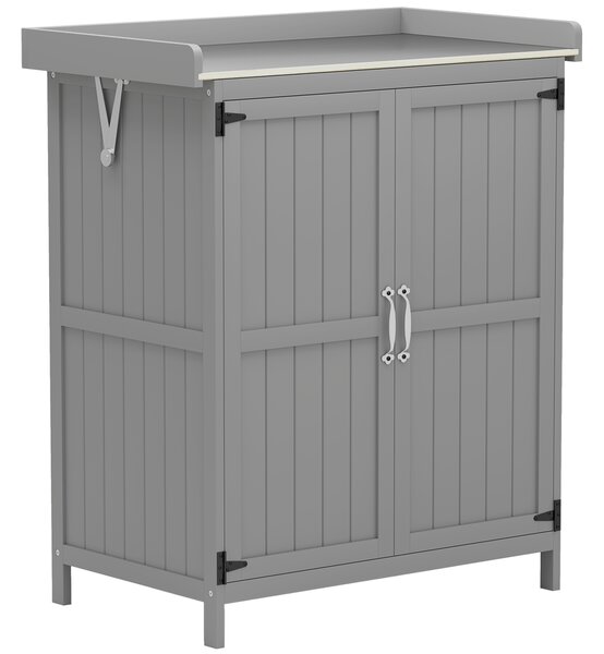 Outsunny Armadietto da Esterno, Capanno Porta Attrezzi con Mensola, in Legno con 2 Ante per Giardino, Patio, Grigio | Aosom Italy