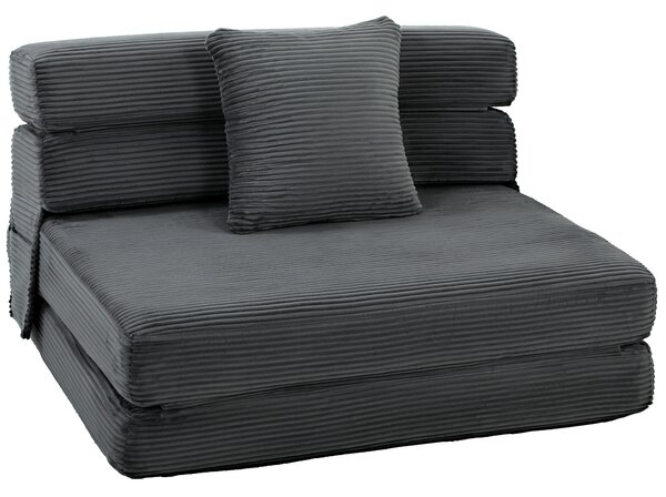 HOMCOM 2-in-1 Poltrona Letto Pieghevole con Effetto Velluto a Coste e Cuscino Lombare, 100x76x62 cm, Grigio Scuro | Aosom Italy
