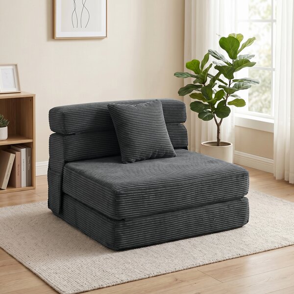 HOMCOM 2-in-1 Poltrona Letto Pieghevole con Effetto Velluto a Coste e Cuscino Lombare, 100x76x62 cm, Grigio Scuro | Aosom Italy