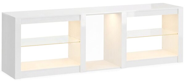 HOMCOM Mobile TV Moderno con Illuminazione RGB-LED e Ripiani in Vetro Regolabili, per TV fino a 75 Pollici, Bianco | Aosom Italy