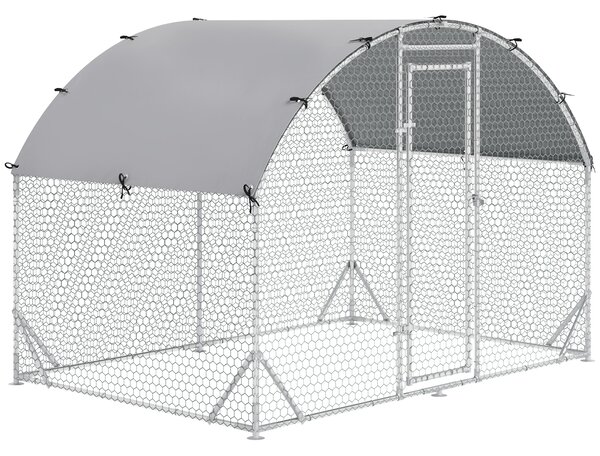 PawHut Recinto per Galline in Metallo Galvanizzato con Tetto e Copertura Anti UV, 280x190x195 cm, Argento | Aosom Italy