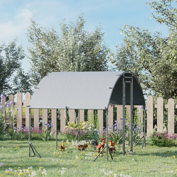 PawHut Recinto per Galline in Metallo Galvanizzato con Tetto e Copertura Anti UV, 280x190x195 cm, Argento | Aosom Italy
