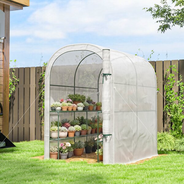 Outsunny Serra da Giardino con Scaffali a 2 Livelli e Porta Avvolgibile, in Acciaio e PE, 123x187x189 cm, Bianco | Aosom Italy