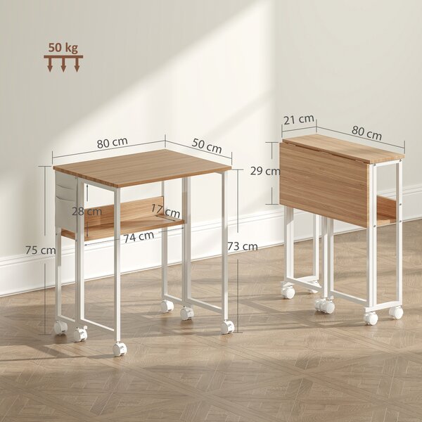 HOMCOM Scrivania Pieghevole con Ripiano Aperto, Trasformabile in Tavolino Laterale, 80x50x75 cm, Legno Naturale | Aosom Italy