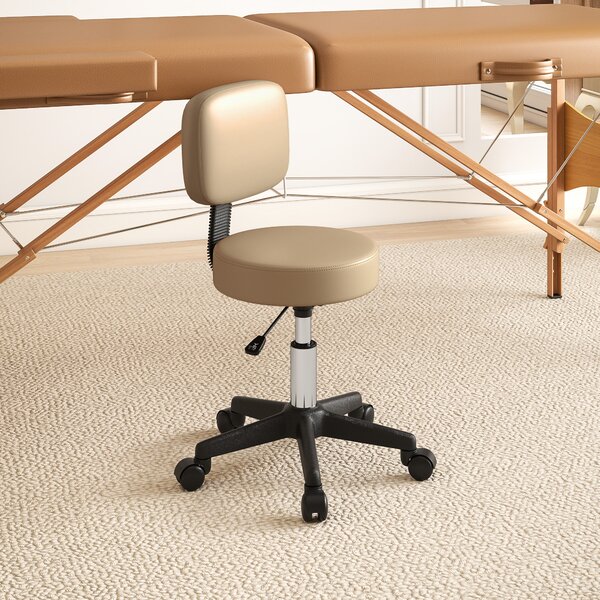 HOMCOM Sgabello Regolabile con Schienale 72-84 cm, 360° Girevole, per Ufficio e Salone, Marrone Chiaro | Aosom Italy