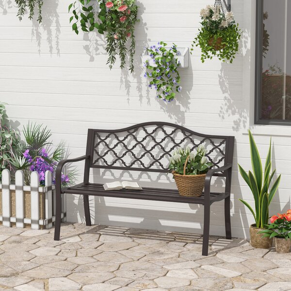 Outsunny Panca 3 Posti da Giardino e Terrazza, Stile Country Chic, in Metallo Epossidico Anticorrosione e Ghisa, 128x60x89 cm, Marrone | Aosom Italy