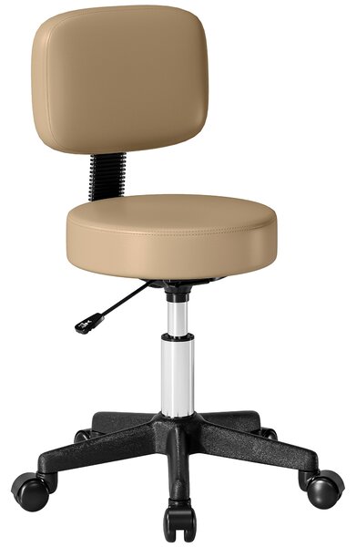 HOMCOM Sgabello Regolabile con Schienale 72-84 cm, 360° Girevole, per Ufficio e Salone, Marrone Chiaro | Aosom Italy