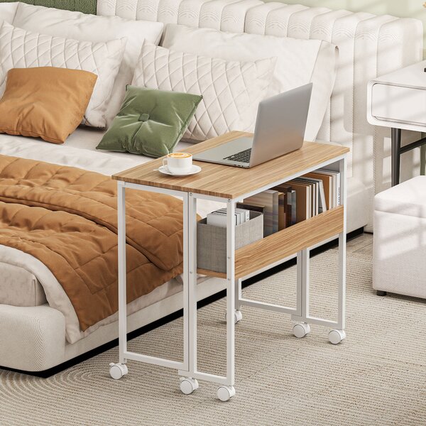 HOMCOM Scrivania Pieghevole con Ripiano Aperto, Trasformabile in Tavolino Laterale, 80x50x75 cm, Legno Naturale | Aosom Italy