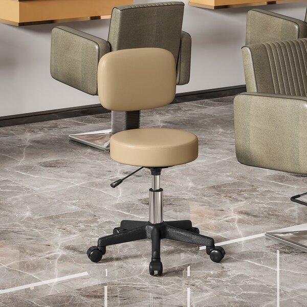 HOMCOM Sgabello Regolabile con Schienale 72-84 cm, 360° Girevole, per Ufficio e Salone, Marrone Chiaro | Aosom Italy