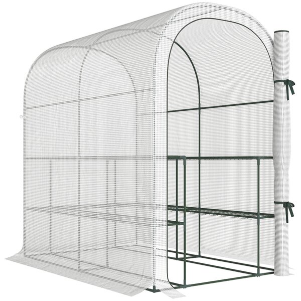 Outsunny Serra da Giardino con Scaffali a 2 Livelli e Porta Avvolgibile, in Acciaio e PE, 123x187x189 cm, Bianco | Aosom Italy