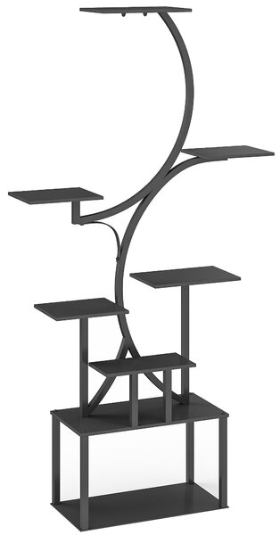 Outsunny Portapiante a 8 Livelli con Design a S per Interni ed Esterni, in Metallo, 74x26x158.5 cm, Nero | Aosom Italy