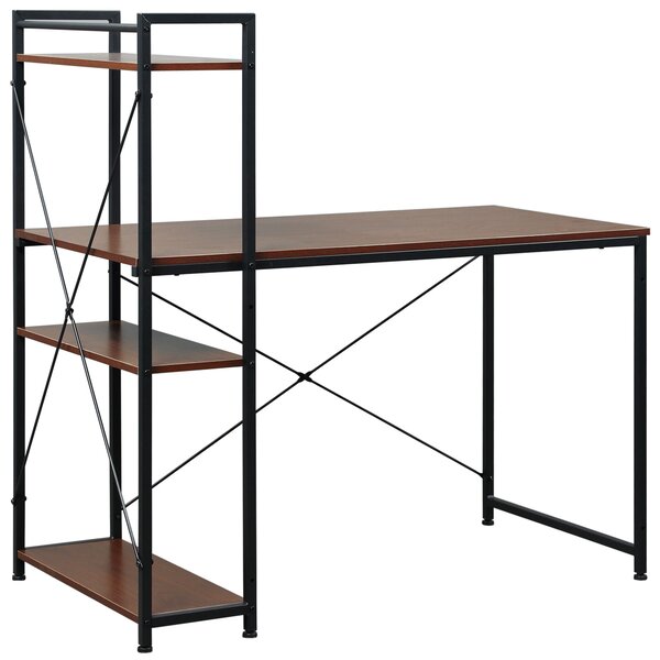 HOMCOM Scrivania Angolare Design Industriale con Contenitore, Libreria, 3 Ripiani e Pannelli Truciolari, Effetto Noce, in Metallo, Nero | Aosom Italy