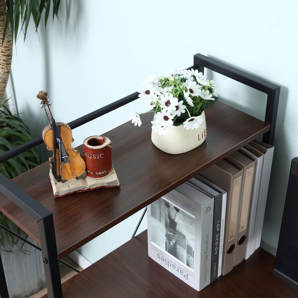 HOMCOM Scrivania Angolare Design Industriale con Contenitore, Libreria, 3 Ripiani e Pannelli Truciolari, Effetto Noce, in Metallo, Nero | Aosom Italy
