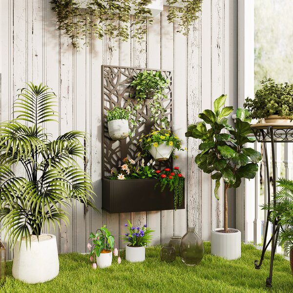 Outsunny Fioriera con Grigliato, per Piante Rampicanti, Ortaggi e Fiori, in Metallo, 61x23x113 cm, Nero | Aosom Italy