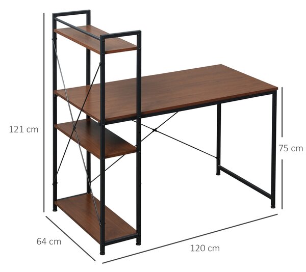 HOMCOM Scrivania Angolare Design Industriale con Contenitore, Libreria, 3 Ripiani e Pannelli Truciolari, Effetto Noce, in Metallo, Nero | Aosom Italy