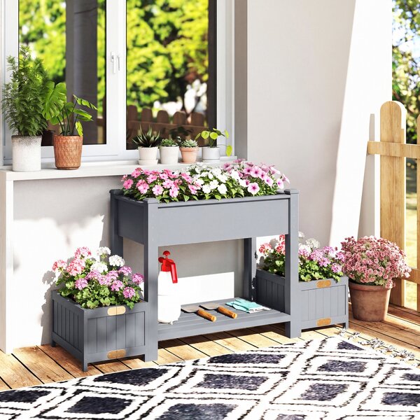 Outsunny Letto per Orto Rialzato Fioriera con Ripiano, 149x46x76cm, Grigio | Aosom Italy