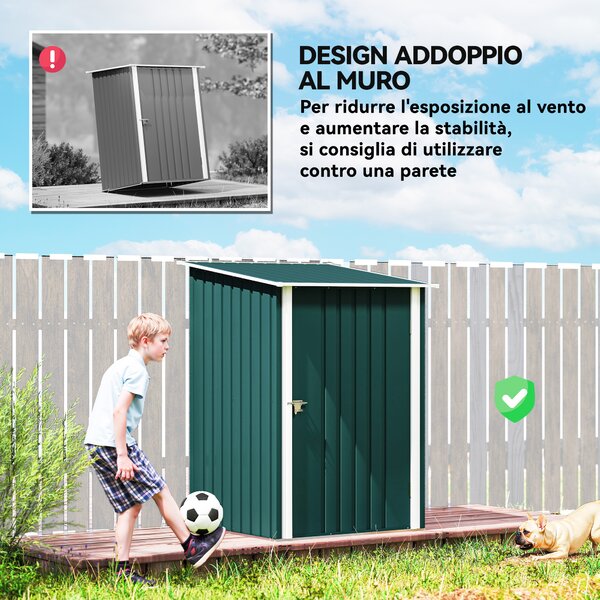 Outsunny Casetta da Giardino Porta Attrezzi in Acciaio Galvanizzato con Porta a Battente, 100x104x160 cm, Verde | Aosom Italy