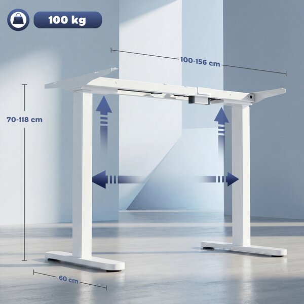 HOMCOM Telaio per Scrivania Elettrico Regolabile in Altezza con Funzione Memoria, in Acciaio, 100x60x118 cm, Bianco | Aosom Italy