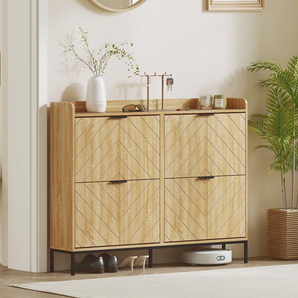 HOMCOM Mobile Portascarpe per 16 Paia con 4 Cassetti, Ante Ribaltabili e Ripiani Regolabili, 110x23,5x95,5 cm, Rovere | Aosom Italy