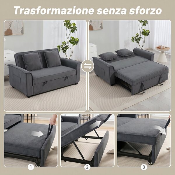 HOMCOM Divano Letto a 2 Posti con Schienale Regolabile e 2 Cuscini, 168x85x86 cm, Grigio Scuro | Aosom Italy