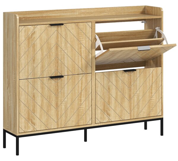 HOMCOM Mobile Portascarpe per 16 Paia con 4 Cassetti, Ante Ribaltabili e Ripiani Regolabili, 110x23,5x95,5 cm, Rovere | Aosom Italy