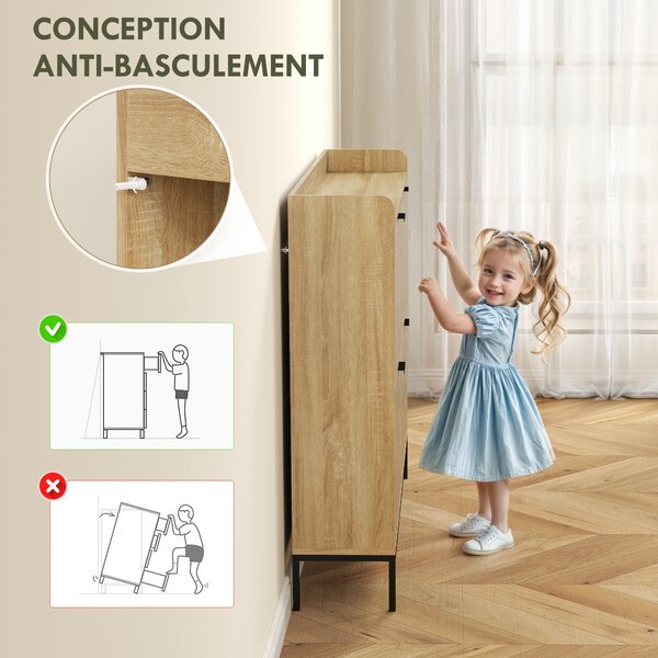 HOMCOM Mobile Portascarpe per 16 Paia con 4 Cassetti, Ante Ribaltabili e Ripiani Regolabili, 110x23,5x95,5 cm, Rovere | Aosom Italy