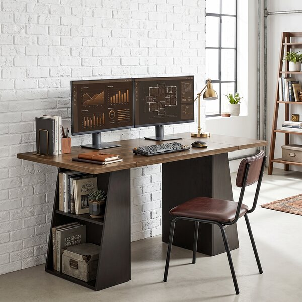 HOMCOM Scrivania con 4 Ripiani Aperti, Design Industriale, 140x78x75 cm, Marrone e Nero | Aosom Italy