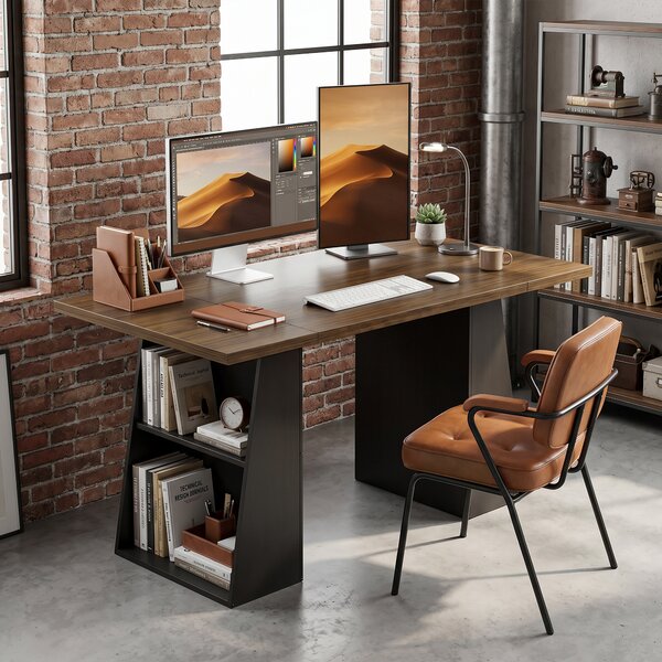 HOMCOM Scrivania con 4 Ripiani Aperti, Design Industriale, 140x78x75 cm, Marrone e Nero | Aosom Italy
