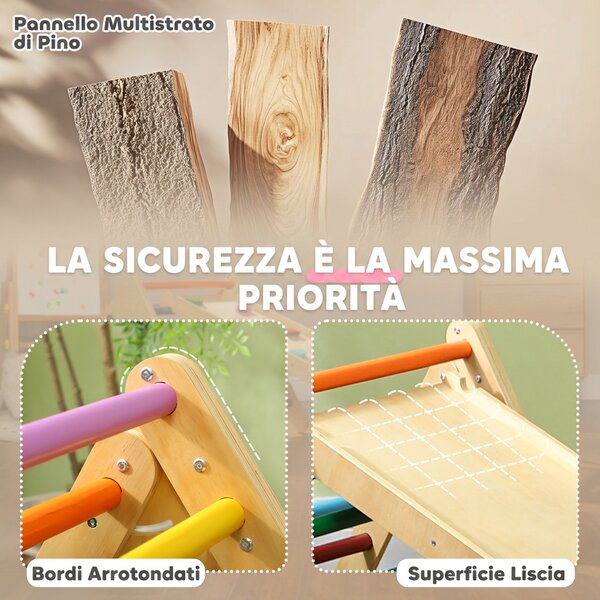 AIYAPLAY Gioco da Arrampicata con Triangolo e Pannello Scivolo ed Arrampicata, per Bambini 18-48 Mesi, Multicolore | Aosom Italy